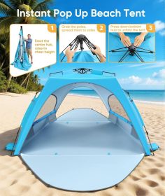 Beach Tent Sun Shelter for 5-6 Person, Pop Up Beach Canopy, UPF 30+ UV Protection, Breathable Mesh Window (Color: Sky Blue XL) Beach Tent Sun Shelter for 5-6 Person, Pop Up Beach Canopy, UPF 30+ UV Protection, Breathable Mesh Window (Color: Sky Blue XL)